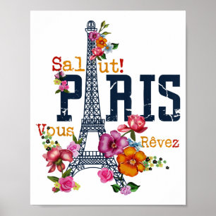 Poster Tour Eiffel Paris Chemise Salut Flower Paris Fra