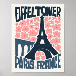 Poster Tour Eiffel Paris France abstrait Voyage floral