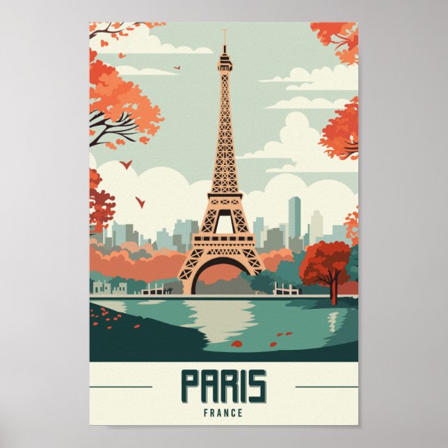 Poster Tour Eiffel Paris France Lieu de voyage célèbre (Devant)