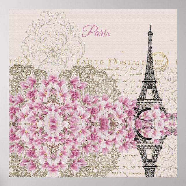 Poster Tour Eiffel, Paris Magnolia Rose (Devant)