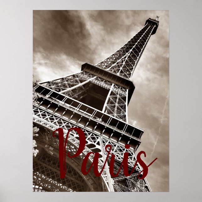 Poster Tour Eiffel Paris Sepia Vintage (Devant)
