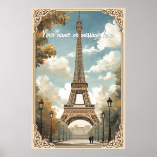 Poster Tour Eiffel Paris Voyage Art Rétro Vintage Nom