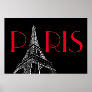 Poster Tour Eiffel Paris Voyage Noir Blanc Rouge Pop Art