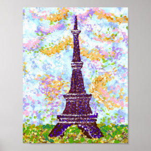 Poster Tour Eiffel Pointillisme Paysage lumineux K Hubler