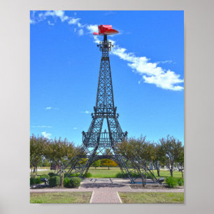 Poster Tour Eiffel portant un chapeau de cowboy rouge, Pa