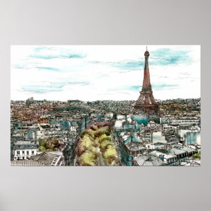 Poster Tour Eiffel vintage des destinations   dans la vue