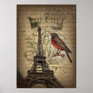 Poster Tour Eiffel vintage moderne de Paris d'oiseau