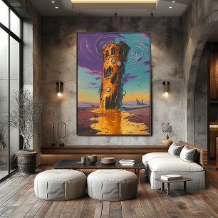 Poster Tour Horloge Fondante Surréaliste dans un Paysage 