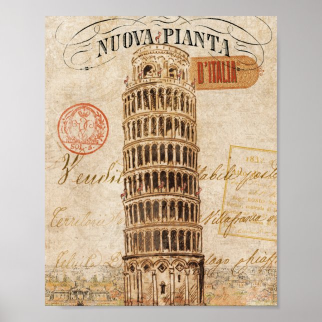 Poster Tour vintage de Pise (Devant)
