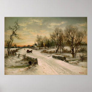 Poster Tour vintage de Sleigh de matin de Noël