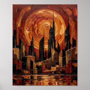 Poster Tourbillon de soleil orange abstrait au couteau à