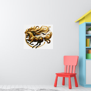 Poster Tourbillon Doré – Cheval Régal en Mouvement