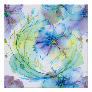 Poster Tourbillon floral aquarelle