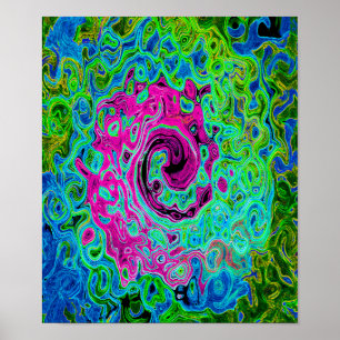 Poster Tourbillon rétro Super rose et bleu chaud