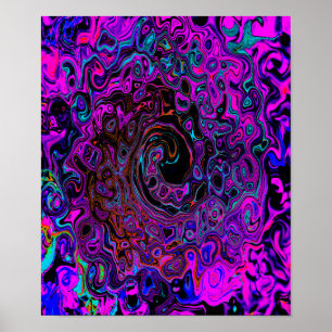 Poster Tourbillonnement Liquide Rétro Noir et Magenta