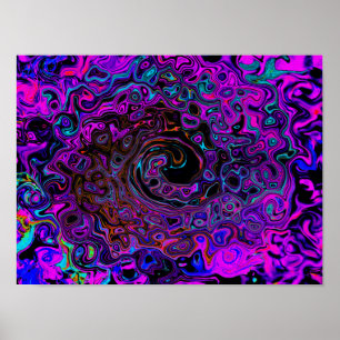 Poster Tourbillonnement Liquide Rétro Noir et Magenta Psy