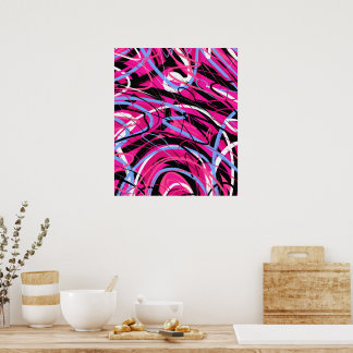 Poster Tourbillons Abstraits en Rose et Noir