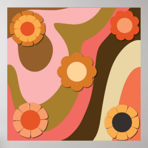 Poster Tourbillons de fleurs hippies rétro