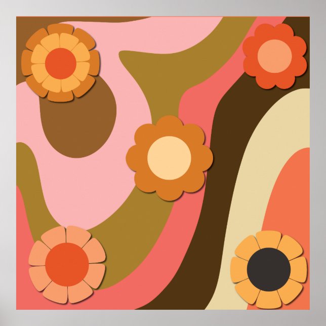 Poster Tourbillons de fleurs hippies rétro (Devant)