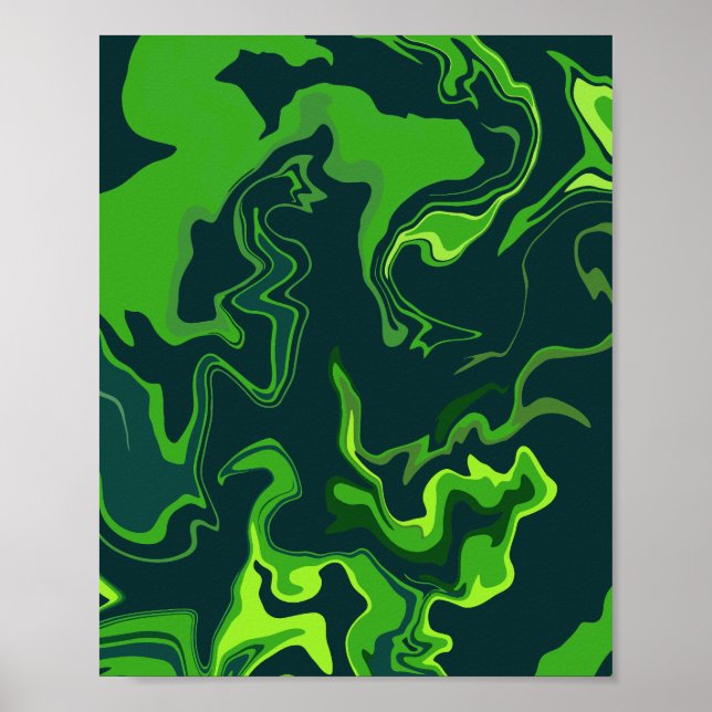 Poster Tourbillons de fluide vert abstrait (Devant)