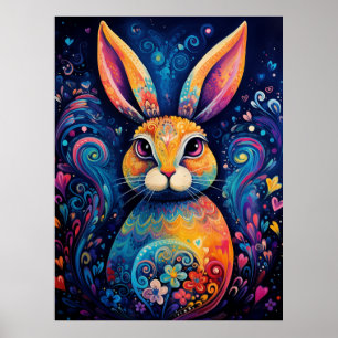 Poster Tourbillons et coeurs Bleu