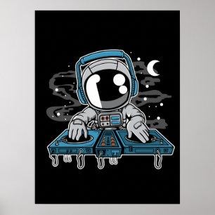 Poster Tourne-disque DJ de l'astronaute 