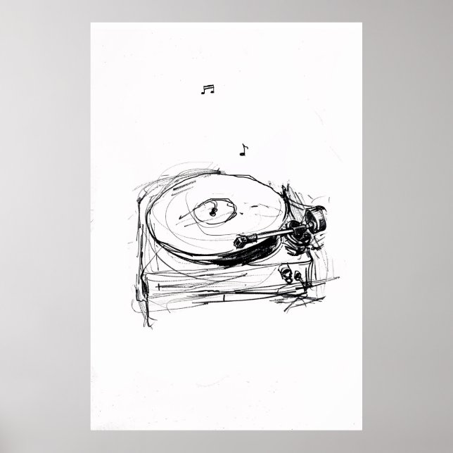Poster Tourne-disque élégant avec notes Esquisse - Premiu (Devant)