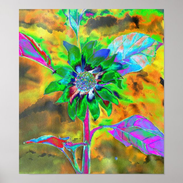 Poster tournesol Abstrait vert or | retro funky (Devant)