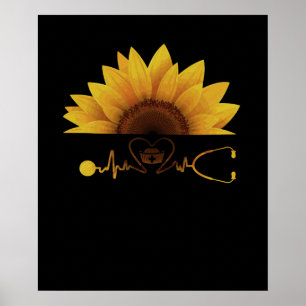 Poster Tournesol Avec Une Infirmière Caricature Hippie Su
