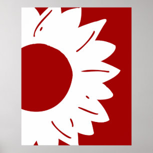 Poster Tournesol blanc sur papier peint abstrait rouge