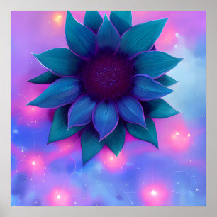 Poster Tournesol bleu Turquoise pourpre