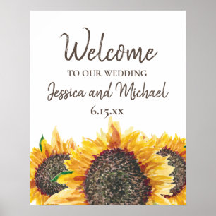 Poster Tournesol Brown jaune Blanc Boho Mariage Bienvenue