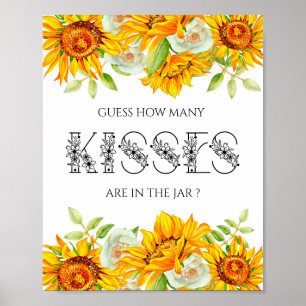 Poster Tournesol combien de baisers jeu de baby shower