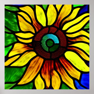 Poster Tournesol de pays en verre teint rustique