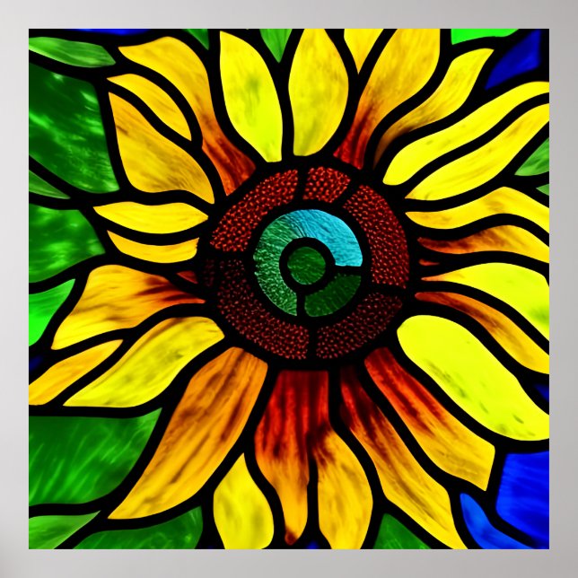 Poster Tournesol de pays en verre teint rustique (Devant)