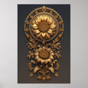 Poster Tournesol doré pour Salon & Cadeau Luxueux