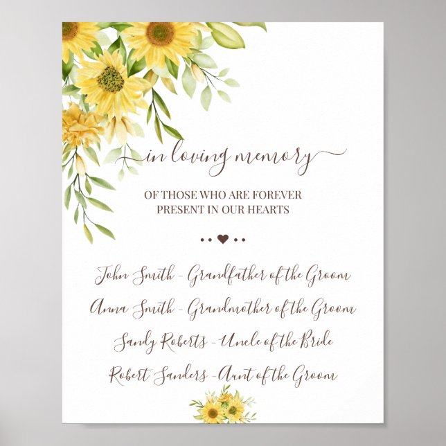 Poster Tournesol En mémoire d'amour Symbole du souvenir (Devant)
