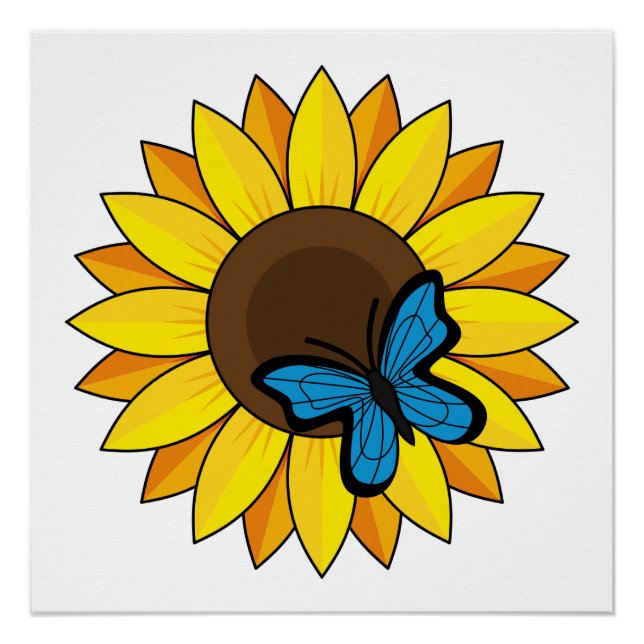 Poster Tournesol et papillon bleu (Devant)