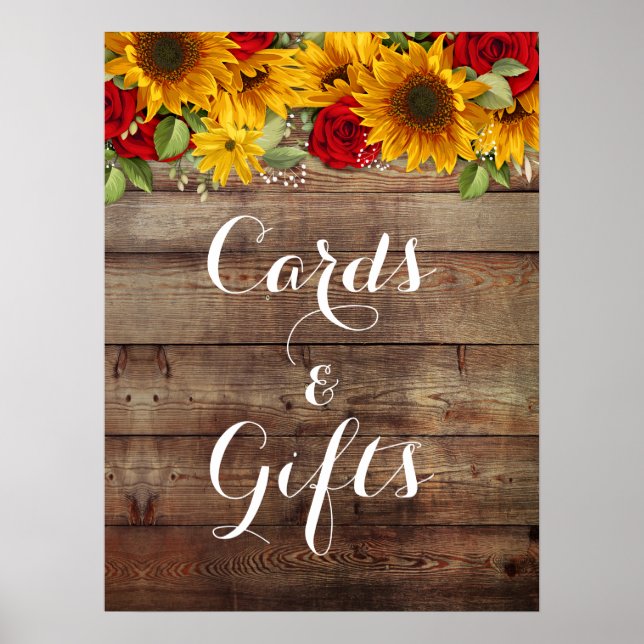 Poster Tournesol et Rose Rustique Mariage SIgn (Devant)