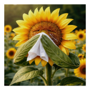 Poster Tournesol éternuant dans un mouchoir