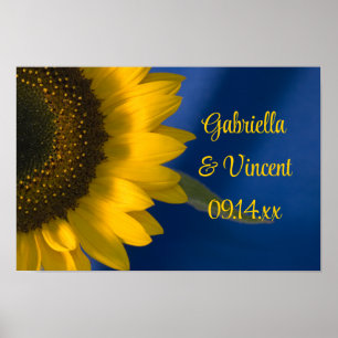 Poster Tournesol jaune sur Mariage bleu