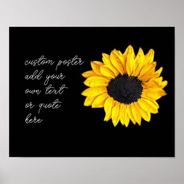 Poster tournesol jaune sur noir ajouter votre propre text (Devant)