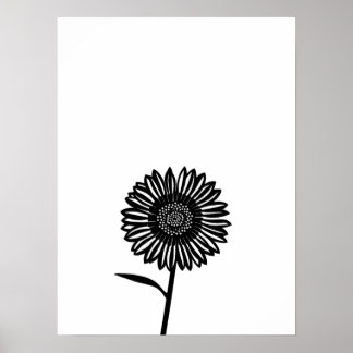 Poster Tournesol noir et blanc minimaliste