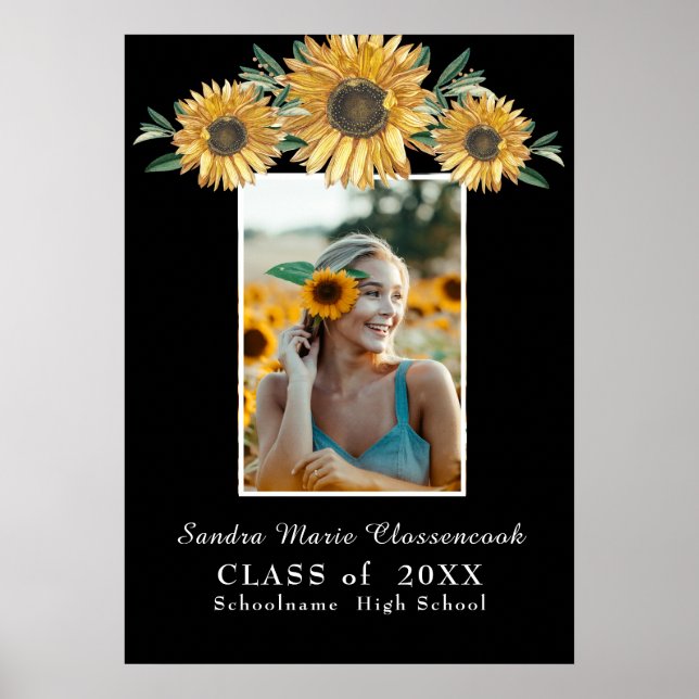 Poster Tournesol photo Moderne Rustique Noir Graduation A (Devant)