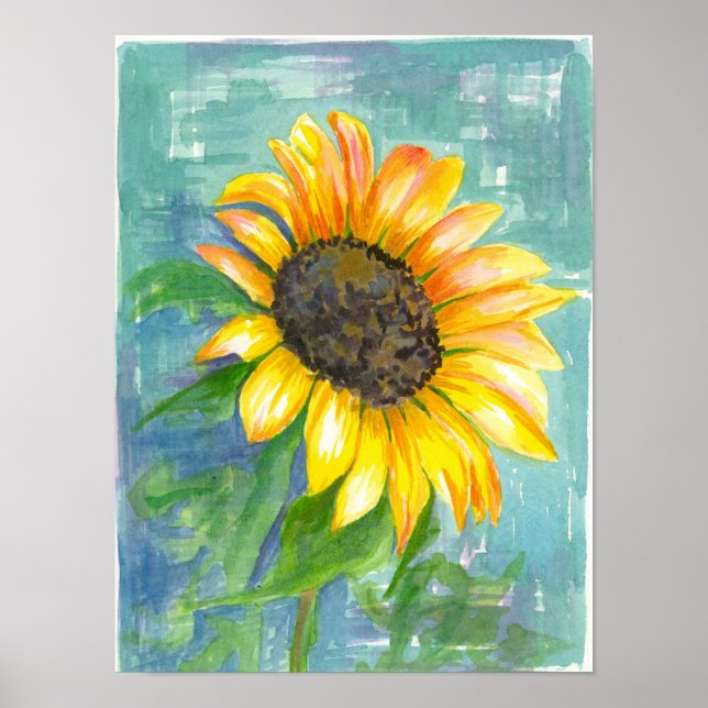 Poster Tournesol Robins Oeuf Bleu aquarelle peinture (Devant)