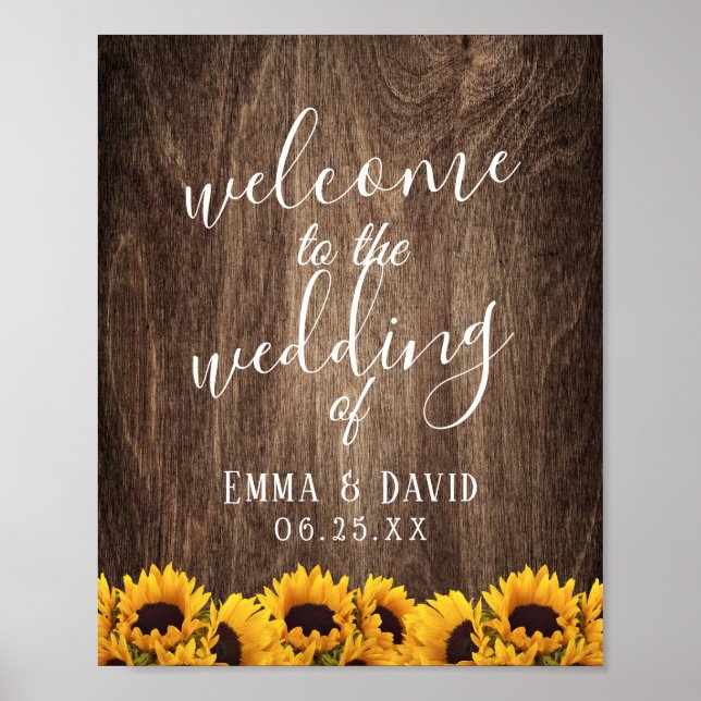 Poster Tournesol rustique Pays Floral Mariage Bienvenue (Devant)