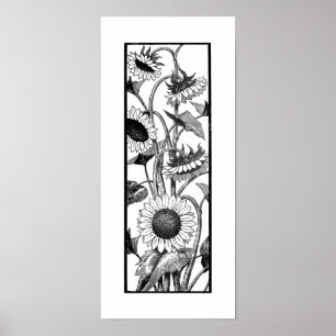 Poster Tournesol Vertical Art Imprimer Noir Et Blanc