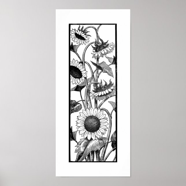 Poster Tournesol Vertical Art Imprimer Noir Et Blanc (Devant)