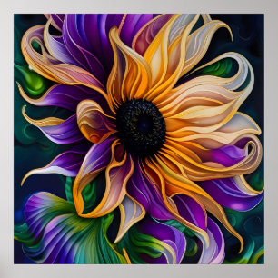 Poster Tournesol violet et or