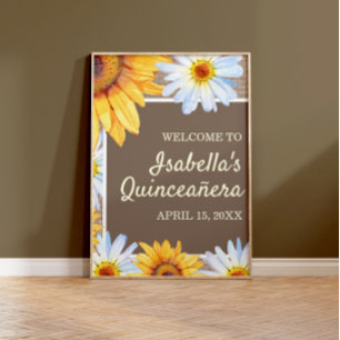 Poster Tournesols Accueil Quinceañera en toile de jute Fl